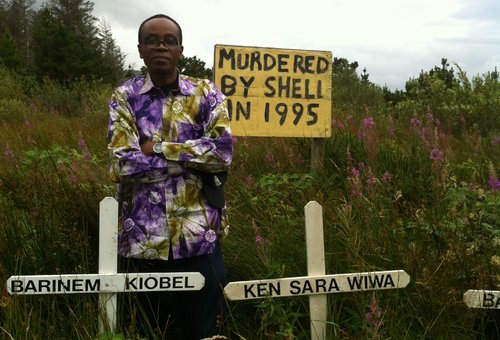 Nnimmo Bassey Ogoni memorial outside the Shell refinery at Ballinaboy, Erris, Co Mayo