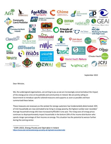 Joint Letter on Energy Poverty and Energy Pollution