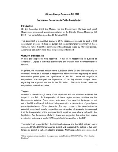 Publication cover - Summary of responses to public consultation on climate law Feb 2011