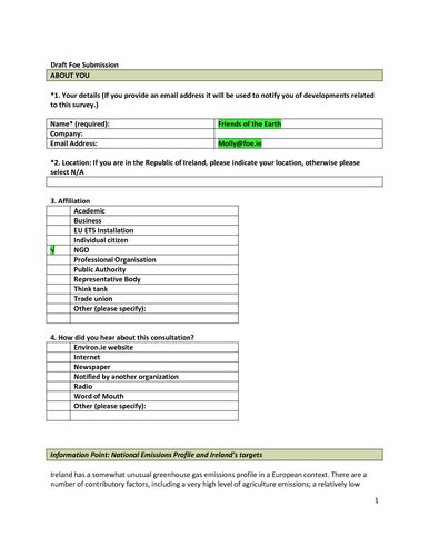 Publication cover - Submission to 2012 Public Consultation on Climate Change Policy and Legislation